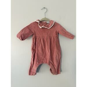 MAISON ME BABY GIRLS OUTFIT, 3-6 MONTH, LONG SLEEVED Ribbed Scalloped Eyelet
